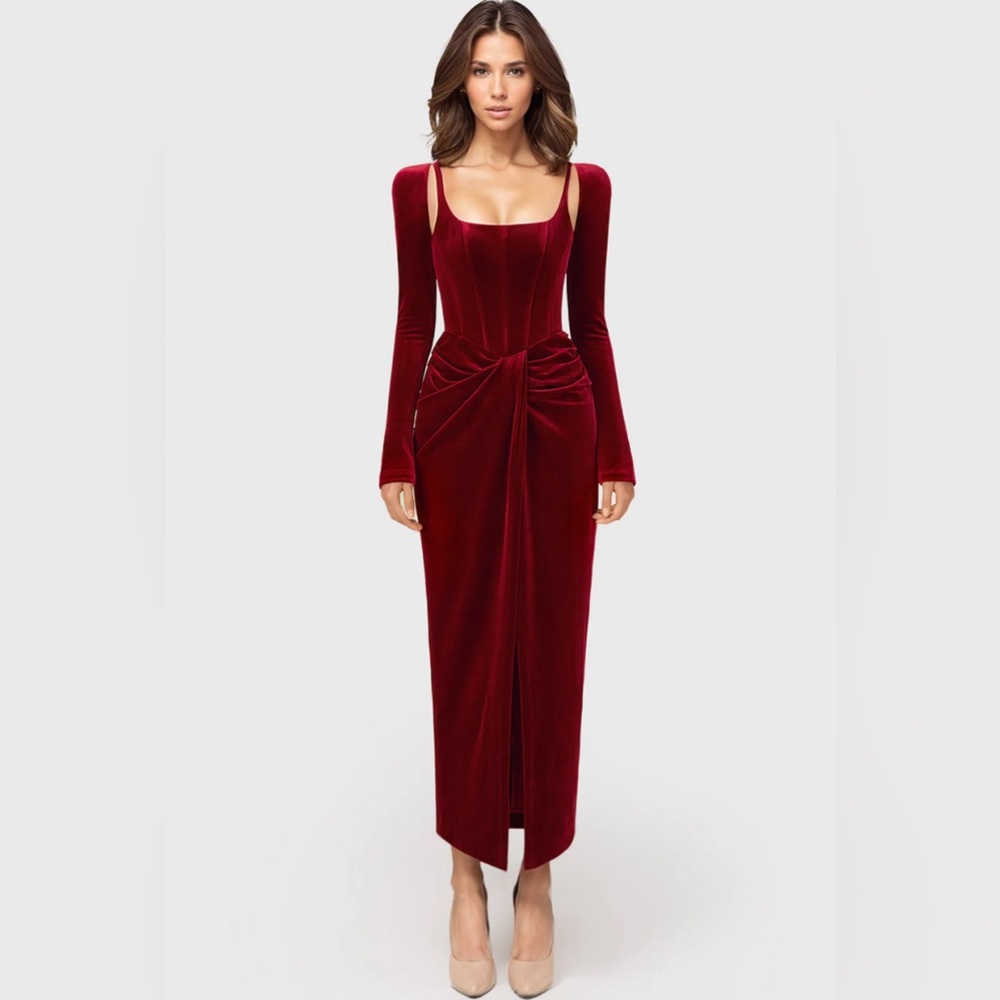 Bodycon midi dress with square neckline.  Purchased from Chelize.com